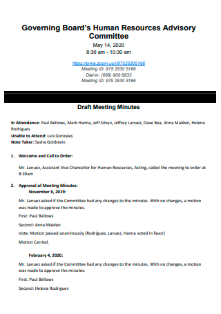 Human Resources Advisory Committee Meetinh Minutes