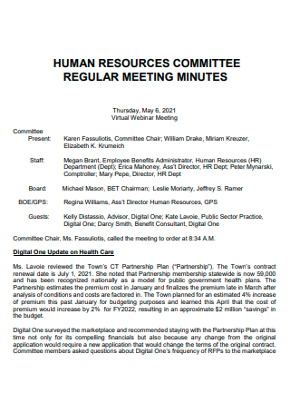 Human Resources Committee Regular Meeting Minutes