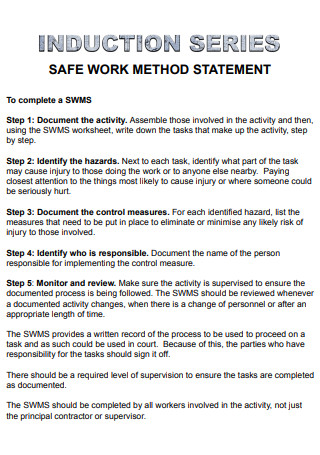 Induction Series Safe Work Method Statements