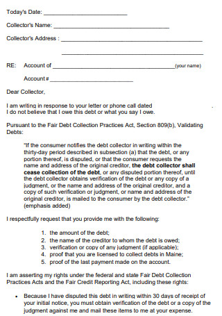 Initial Debt Collection Dispute Letter