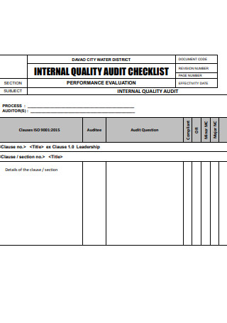 Internal Quality Audit Checklist