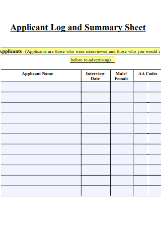 Interview Applicant Log and Summary Sheet