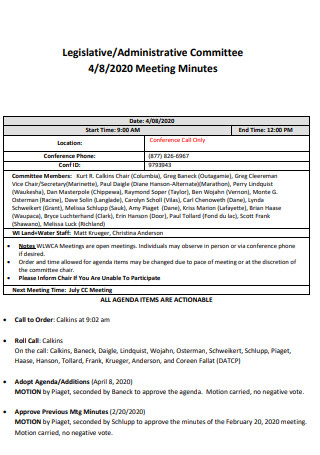 Legislative Administrative Meeting Minutes