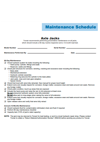Maintenance Schedule Checklist Example