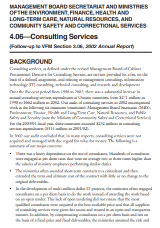 Management Consulting Services Annual Report
