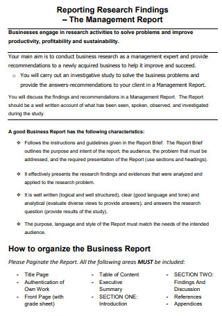 Management Reporting Research Report