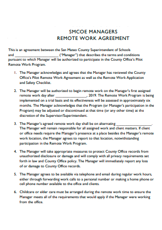 Managers Remote Work Agreement