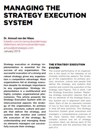 Managing Execution Strategic System