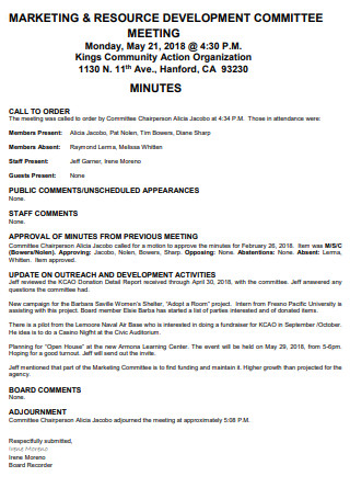Marketing Resource Development Meeting Minutes