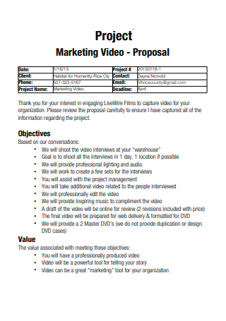 Marketing Video Project Proposal