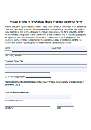 Master of Arts in Psychology Thesis Proposal Approval Form