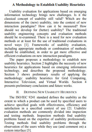 Methodology to Establish Heuristic Evaluation Usability