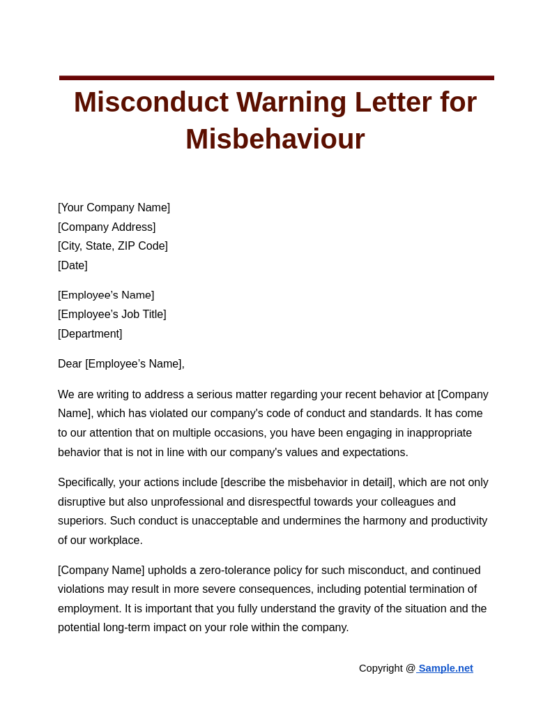 Misconduct Warning Letter for Misbehaviour Google Docs 10 16 2024 10 39 AM