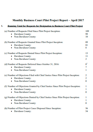 Monthly Business Court Pilot Project Report
