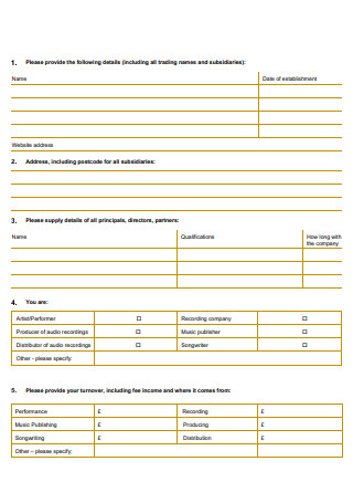 Music Business Proposal Form