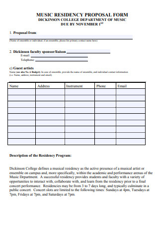 Music Residency Business Proposal Form