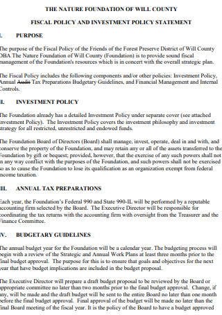 Nature Foundation of Will Policy Investment Statement