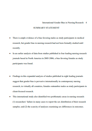 Nursing Research Summary Statement