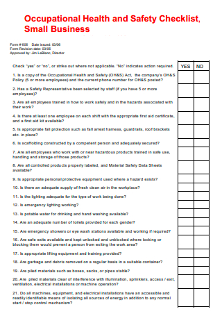 Occupational Health and Safety Checklist