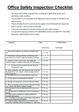 Office Safety Inspection Checklist Example