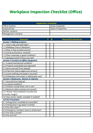 Office Workplace Inspection Checklist