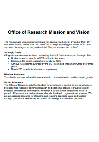 Office of Research Mission and Vision Statement
