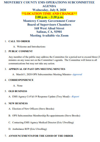 Operations Subcommitee Meeting Minutes