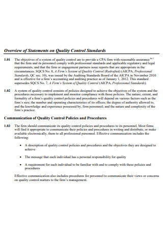 Overview of Statements on Quality Control Standards