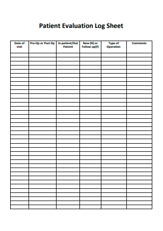 Patient Evaluation Log Sheet