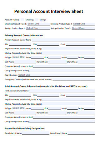 Personal Account Interview Sheet
