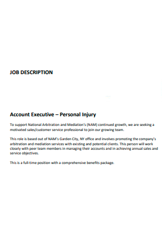 Personal Imjury Account Executive Job Description