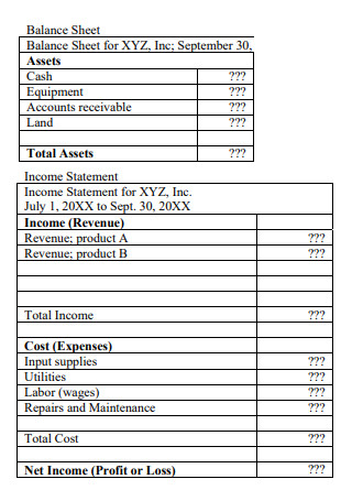 Personal Income Statement and Balance Sheet