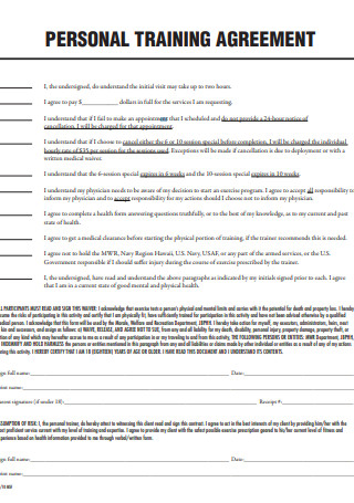 Personal Training Agreement Example