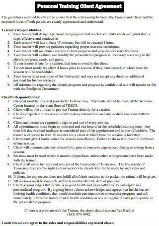 Personal Training Client Agreement