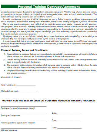 Personal Training Contract Agreement