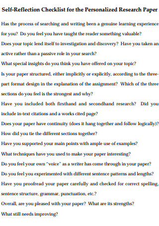 Personalized Research Paper Checklist