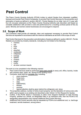 Pest Control Scope of Work in PDF