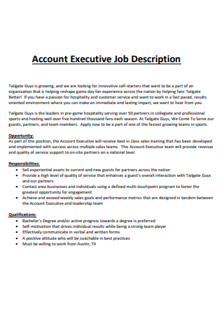 Printable Account Executive Job Description