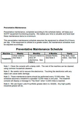 Printable Preventative Maintenance Schedule