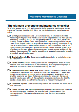 Printable Preventive Maintenance Checklist