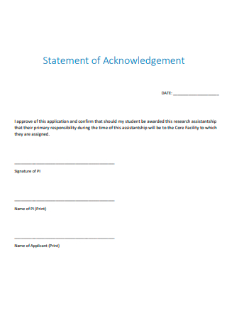 Printable Statement of Acknowledgement