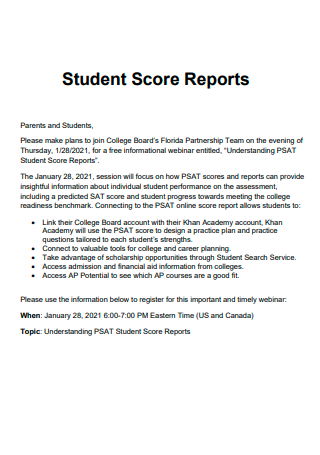 Printable Student Score Report
