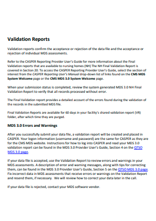 Printable Validation Report