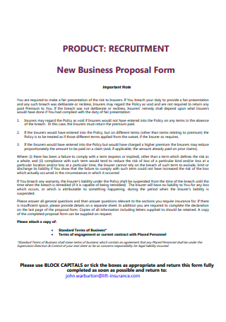 Product Recruitment New Business Proposal Form