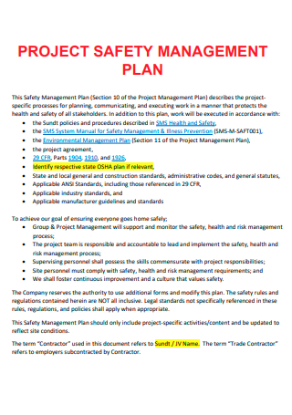 Project Safety Management Plan Template