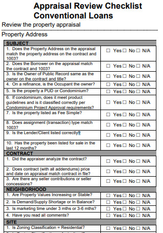 Property Appraisal Review Checklist