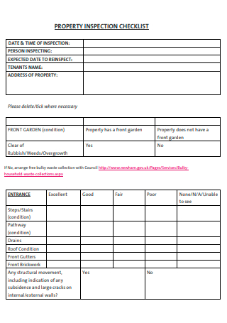 Property Inspection Checklist Format