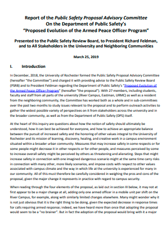Proposal Advisory Committee Report of the Public Safety