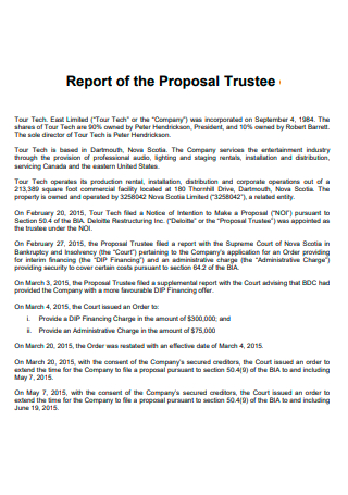 Proposal Trustee Report