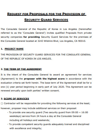Provision of Security Guard Services Proposal